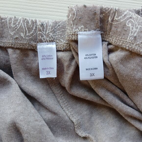 Tan Floral Print Pajama Pants 3X loungewear comfort sleepwear POCKETS plus size - Picture 6 of 12